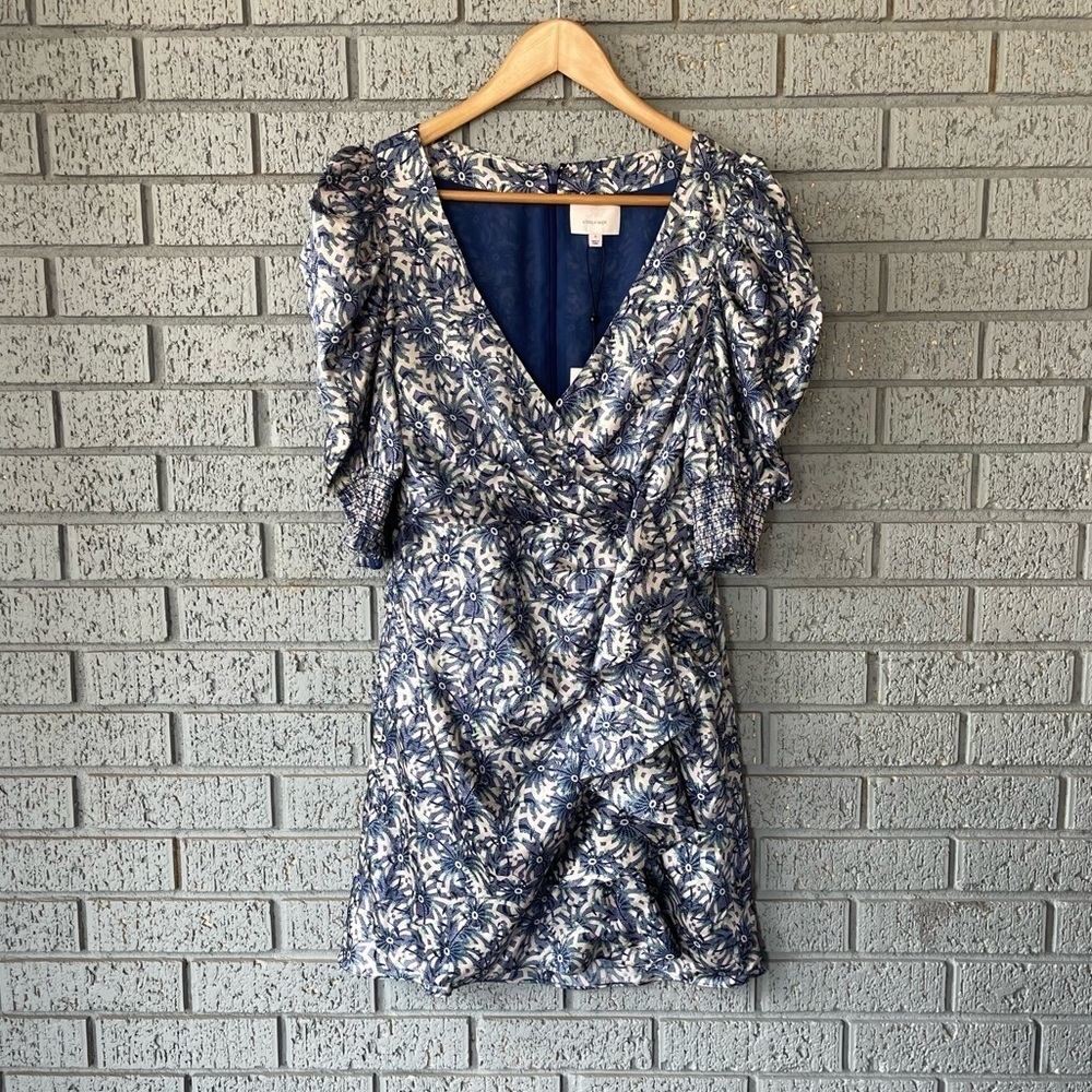 NWT Cinq a Sept Lucinda Floral Ruffle Mini Dress Puff Sleeve Blue Size 0 - Picture 4 of 8